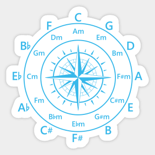 Circle of Fifths Old Compass Style Cool Blue Sticker